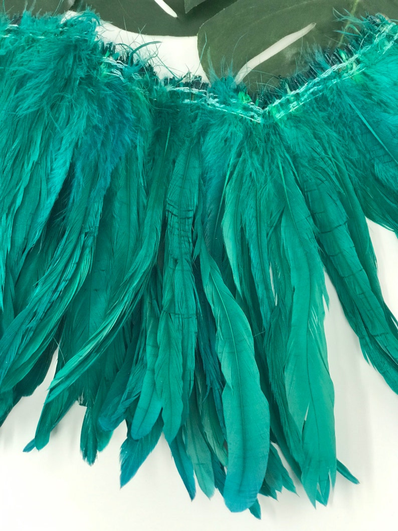 Dyed SEA GREEN Rooster Tail Feathers.. 3 Pack Of 7 10 in Length. Perfect For Making Headpiece & Costumes image 2