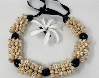 Hawaiian Shell Rosettes Lei/Necklace. Kukui Nut Lei/Necklace. Perfect For Both Male & Female. Wedding, Dancers, Luau, Gifts, Graduations.