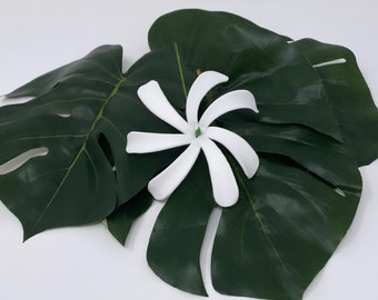 4" White Tiare foam flower clip or pick. Perfect For Wedding, Wedding Favors, Bridesmaids Flower, Luau, Dancers Or A Gift
