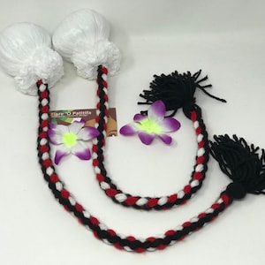 Maori Custom Made Costume Poi Balls. Red, White & Black Color Ropes or Cords Poi Balls. Choose Your Own Color. ONE PAIR 1 SET. image 2