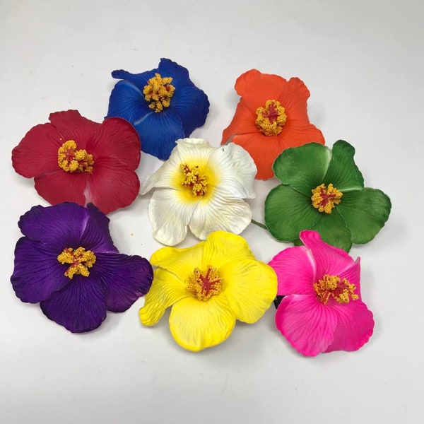 Hawaiian Hibiscus Hair Flower. Solid Color Hibiscus Flower Hair Pick/Stick Or Clip. Assorted Colors.