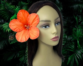 Jumbo Hawaiian Hibiscus Foam Flower – Sunset Orange Flower Clip for Hula, Luau, or Polynesian Dance.