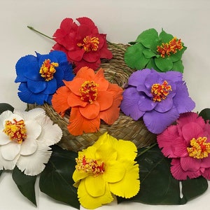 Hawaiian Double Hibiscus Flower With Hair Stick. Hawaiian Wedding Flower Pick. Luau Flower. Flower Measures Approx 4&quot; Solid Hibiscus Flower.