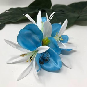 Hawaiian double orchid flower hair clip. Silk, fabric hair clip. Beach wedding, bridesmaids flower, luau, gift or any Polynesian events