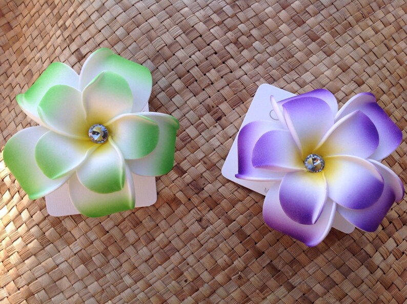 Hawaiian Double Plumeria Foam Flower Hair Clip.. Perfect for Etsy