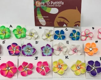 One  Pair of Hawaiian Earrings. Choose Your Color! Earring Measures Approximately 23.5mm. Hawaiian Plumeria Flower Earrings.