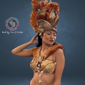Rau Ura Daniela – Tahitian Costume Set | Headpiece, Bra & Neckpiece | Woven Lauhala, Coconut Fiber, Shells | Custom Made