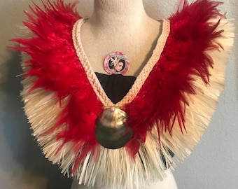 Costume Feather & Fau/Hau Neck Piece/ Chest Plate For Male Or Female. Perfect For Any Polynesian Dancers, Cook Islands, Tahiti, Fiji, Tongan