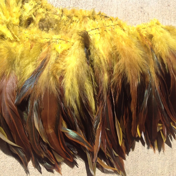 Strung Half Bronze Schlappen 6"-7" Dyed Yellow..You will Recieve 6" Of Feathers