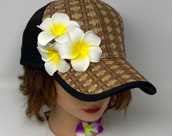 Our Hawaiian Pua Melia/Plumeria Flower Snap Back Cap Or Hat..Baseball Hat. Island Girls Flower Hat Style. Aloha Summer Hat. Hula Girls Hat.