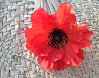 Tropical Large Hair Clip. Red Hibiscus Flower Clip. Beach Flower, Luau Flower. Gift.