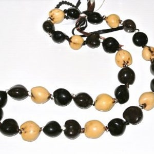 Jewel Nut Of Paradise Island. KUKUI NUT LEI.Genuine White, Black & Brown Kukui Nut Choker For Adult Or Necklace For Young Children!
