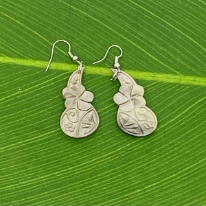 Hawaiian Small Carved  Mother Of Pearl Shell Earrings. Approximately 1.55&quot; Long/Drop Earrings.