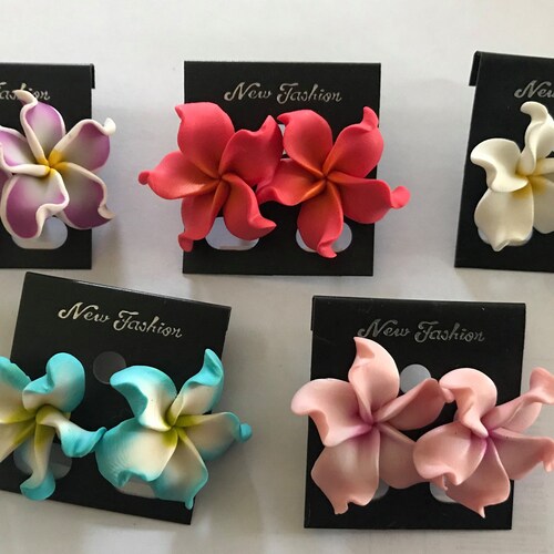 Hawaiian Plumeria Flower Stud Earrings Polymer Clay Earrings. Etsy
