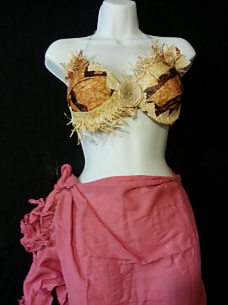 Authentic Tapa Cloth And Weaved Lauhala Tahitian /& Cook Islands Set Set Is 1 Bra Top And One Half Length Fringeless Pareu Of Your Choice!!