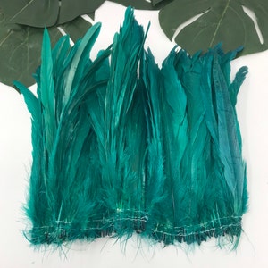 Dyed SEA GREEN Rooster Tail Feathers.. 3 Pack Of 7 10 in Length. Perfect For Making Headpiece & Costumes image 1