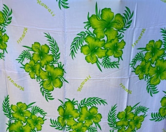 Hawaiian Hibiscus Floral Sarong, Pareu, Pareo Or Tupenu. Beach Wear, Luau Sarong, Cover - Ups. LAVALAVA For Everyone. Green Hibiscus Flower.