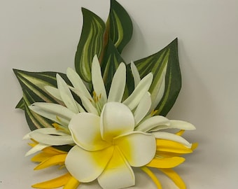 Plumeria Flower. Hula Girls Pua Melia Flower Clip. Hawaiian Style Foam  Flower.  Brides, Wedding Flower, Bridesmaids Clip, Gift, Luau clip.