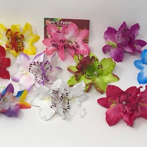Tropical Hawaiian Women, Girls & Kids Orchid Flower Bohemian Leopard Hair Clip. Wedding, Beach Bridal Hairclip, Hair Barrette Accessories.