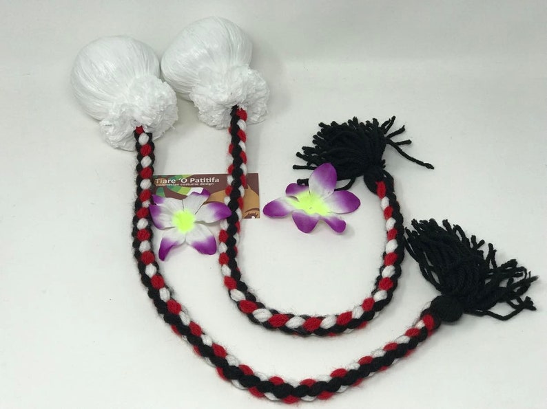 Maori Custom Made Costume Poi Balls. Red, White & Black Color Ropes or Cords Poi Balls. Choose Your Own Color. ONE PAIR 1 SET. image 5