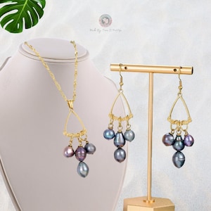 Tiareva 18K Gold Plated Polynesian Jewelry Set - Stainless Steel Necklace and Earrings - Handmade Island-Inspired Gift for Her