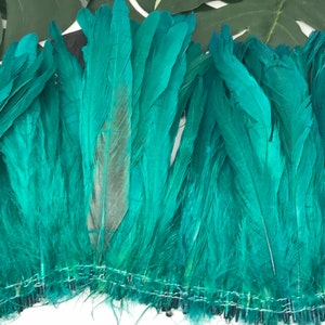 Dyed SEA GREEN Rooster Tail Feathers.. 3 Pack Of 7 10 in Length. Perfect For Making Headpiece & Costumes image 4