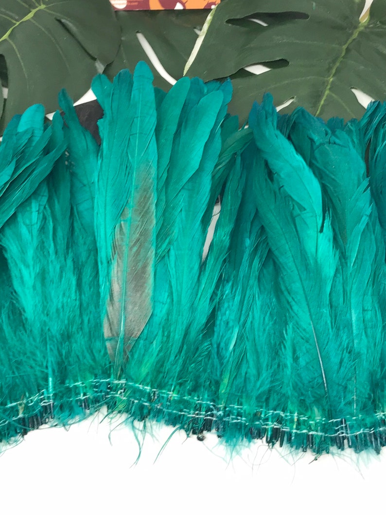 Dyed SEA GREEN Rooster Tail Feathers.. 3 Pack Of 7 10 in Length. Perfect For Making Headpiece & Costumes image 4