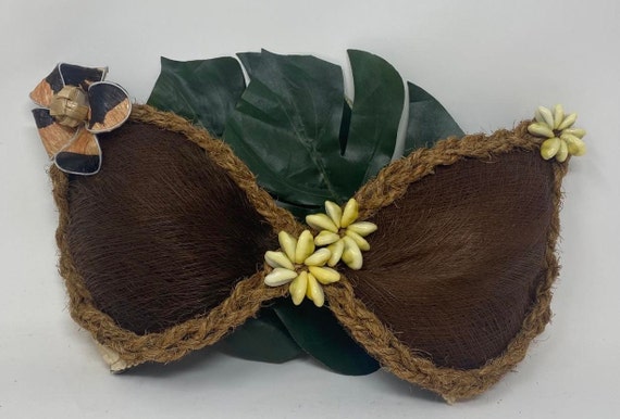 Authentic Coconut Bark, Tapa Cloth and Braided Coconut Husk Fibers Bra.  Tahitian & Cook Islands Bra. This Listing is for Kids and Adult. 