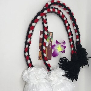 Maori Custom Made Costume Poi Balls. Red, White & Black Color Ropes or Cords Poi Balls. Choose Your Own Color. ONE PAIR 1 SET. image 4