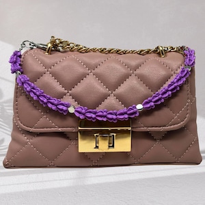 Purple Crown Flower Bag/Purse Charm | Tia-Lei Bag Charms – 12&quot; Island-Inspired Purse Lei with Gold or Silver Clips