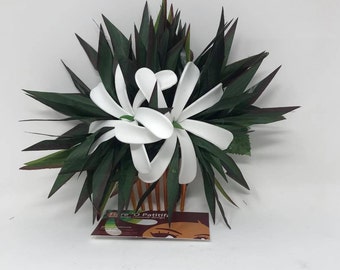 Polynesian Flower Hair Comb Or Clip. Double. Each Tiare Measures 4". Perfect For Wedding, Bridesmaids, Luau, Polynesian Dancers, Gifts.