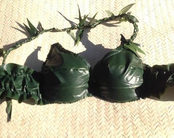 Green Silk Ti Leaf Costume Bra..Perfect For Tahitian & Rarotongan Dancers, Luau, Soloist, Polynesian Shows, Or Any Other Costumes..