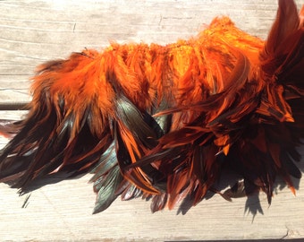 Strung Half Bronze Schlappen 5"- 7" Dyed Orange..You Will Receive 6" Strung Of Feathers.