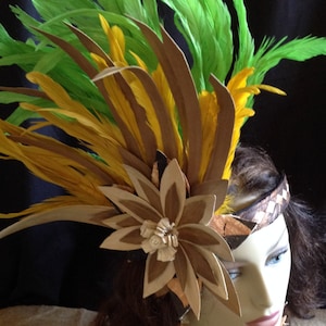 Tahitian And Cook Island Headpiece..Polynesian Natural Materials, Woven Banana Bark Band And Lauhala, Tapa Cloth Flower, Headpiece