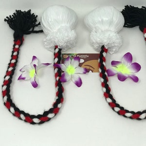 Maori Custom Made Costume Poi Balls. Red, White & Black Color Ropes or Cords Poi Balls. Choose Your Own Color. ONE PAIR 1 SET. image 6