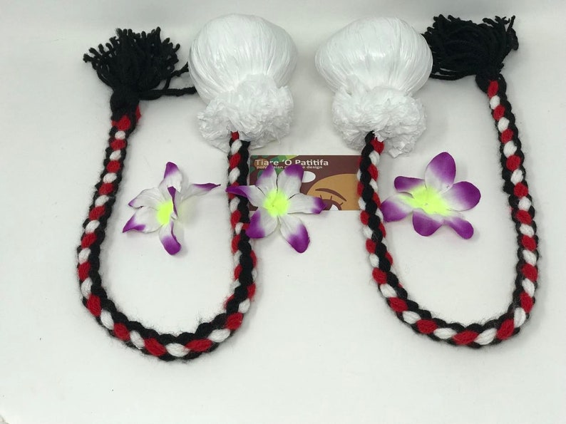 Maori Custom Made Costume Poi Balls. Red, White & Black Color Ropes or Cords Poi Balls. Choose Your Own Color. ONE PAIR 1 SET. image 6