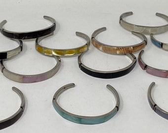 Small Inlay Mother Of Pearl Shells Open Cuff Bracelets. Kids Open Cuff Bracelet Or Small Adult Wrist Cuffs.