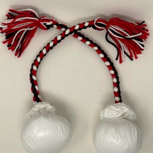 Maori Custom Made Costume Poi Balls. Red, White & Black Color Ropes or Cords Poi Balls. Choose Your Own Color. ONE PAIR 1 SET. image 1