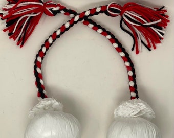 Maori Custom Made Costume Poi Balls. Red, White &  Black Color Ropes or Cords Poi Balls.  Choose Your Own Color. ONE PAIR (1 SET).