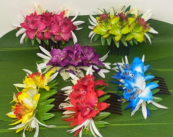 Hawaiian Tropical Silk Spotted Orchid Flower Hair Comb. Wedding, Luau, Gift Hair Comb. Choose Your Color. Listing Is For One Hair Comb Only.