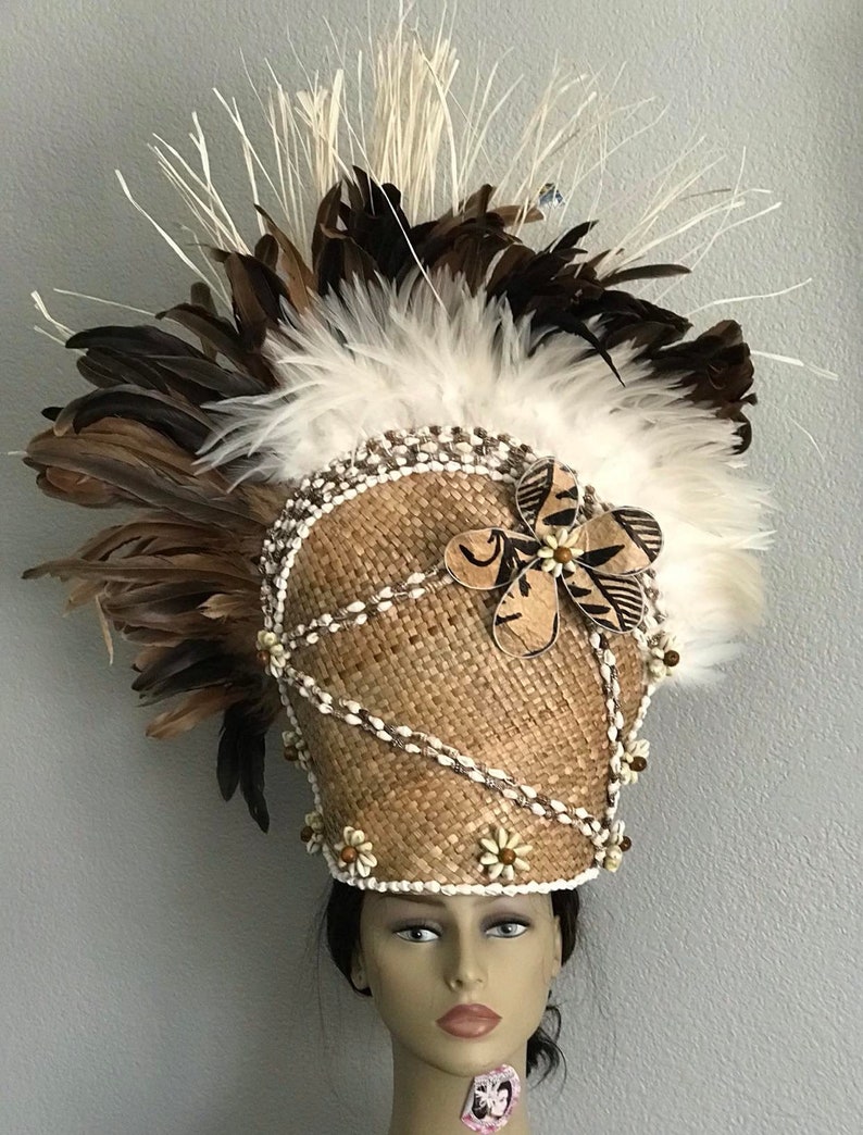 Authentic Weaved Lauhala,sea Shells & Tapa Cloth Flower Headpiece ...