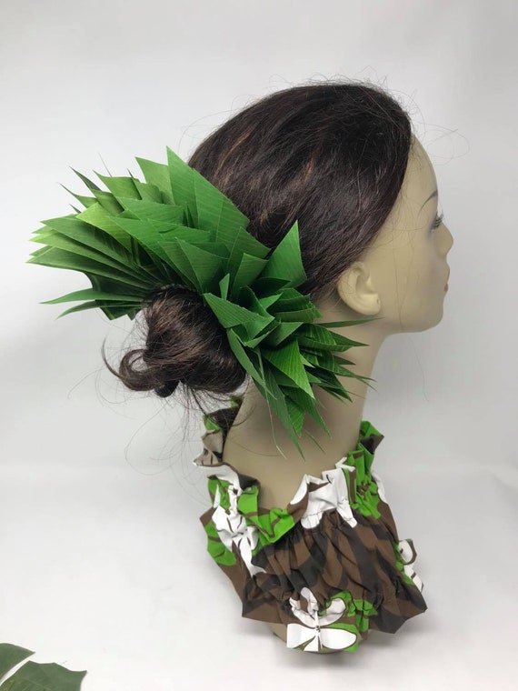 Laço de cabelo de folha verde de seda Penteado tropical