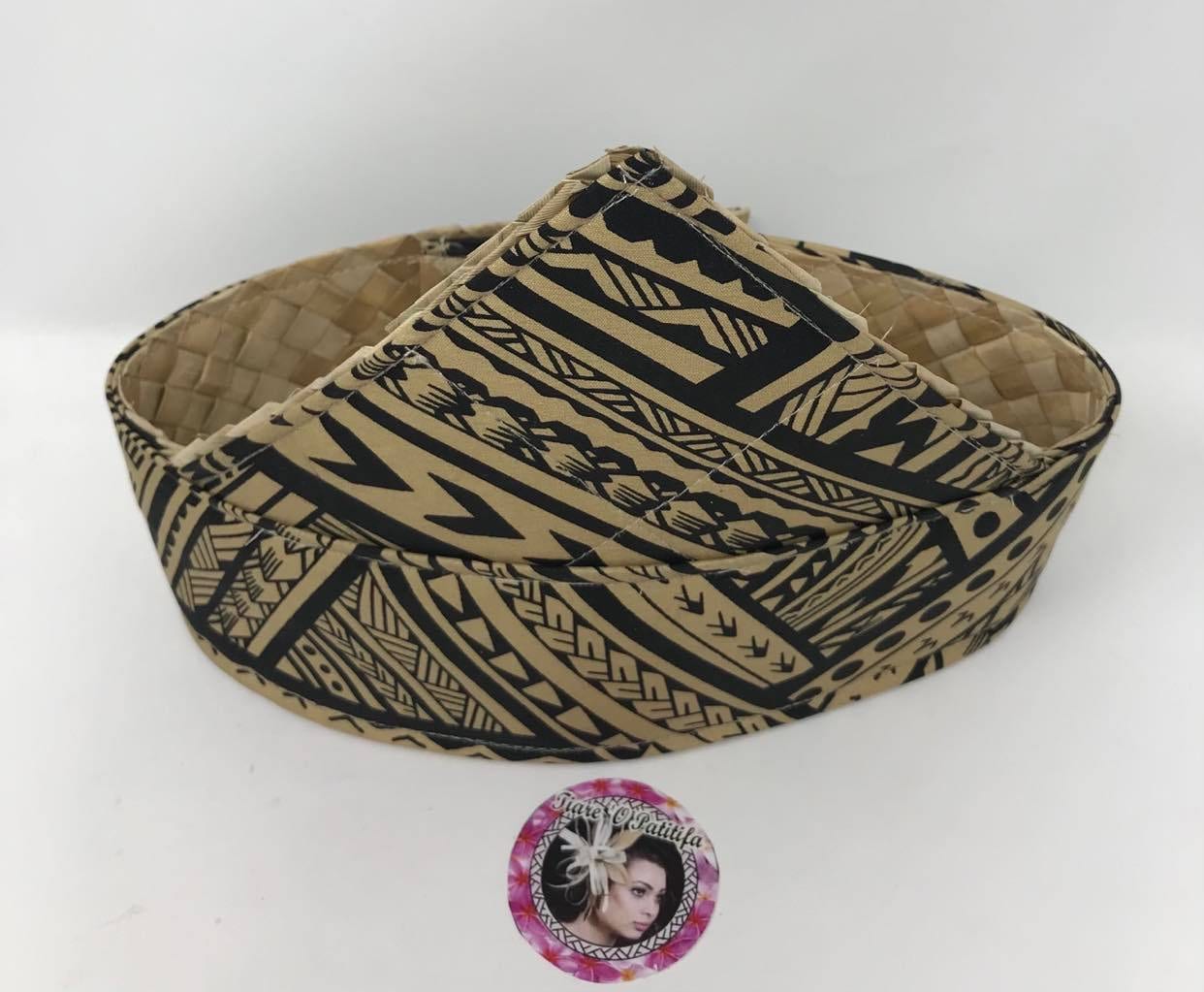 Tribal Designed Fabric With Lauhala Headpiece Base Band.