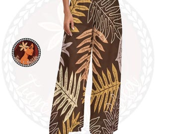 Puakenikeni Pants | Wide Leg Island Pants | Flowy Hawaiian Style Palazzo Pants | Stretch Waist | Polynesian Fashion