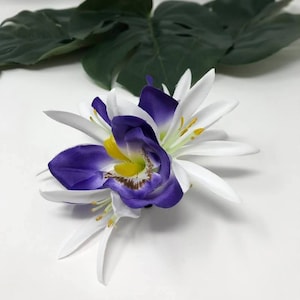 Hawaiian double Purple Orchid Flower hair clip