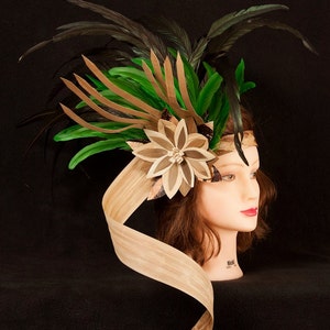 Authentic Headpiece. Perfect For Tahitian & Cook Islands Costume. Materials Weaved Banana Bark With Lauhala And Lauhala Flower Headpiece.. image 1