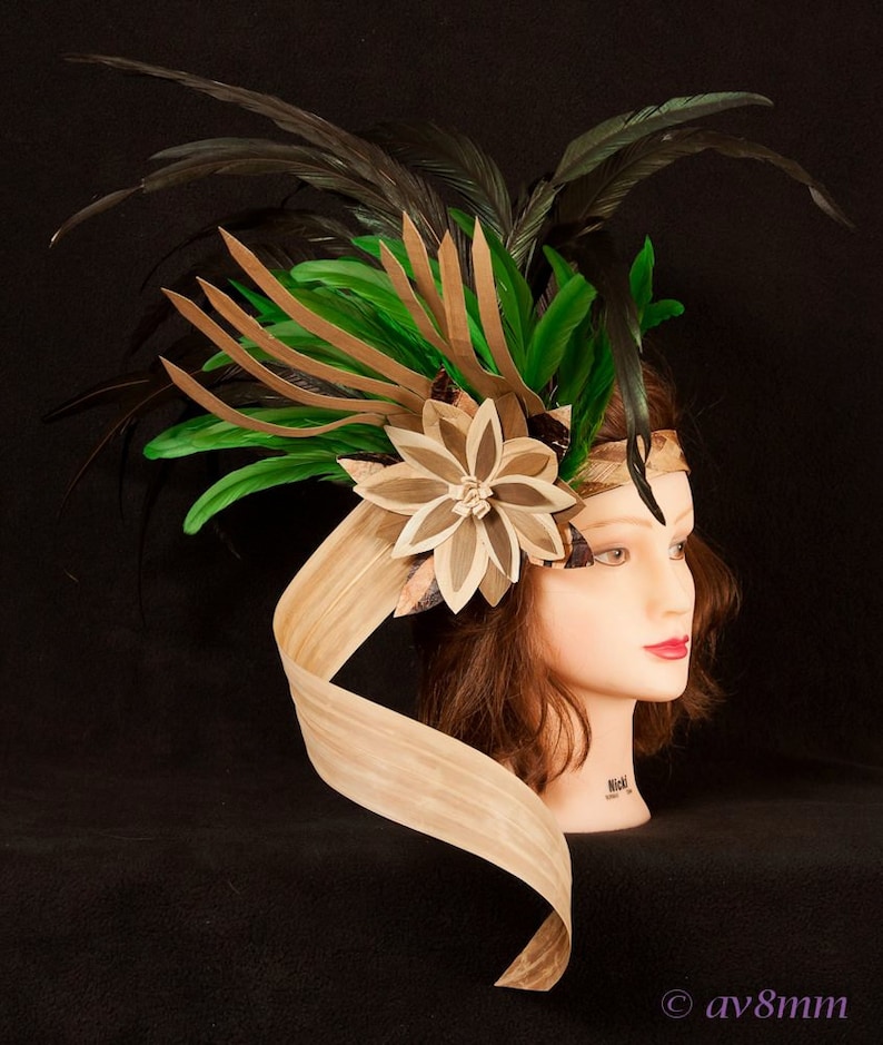 Authentic Headpiece. Perfect For Tahitian & Cook Islands Costume. Materials Weaved Banana Bark With Lauhala And Lauhala Flower Headpiece.. image 1