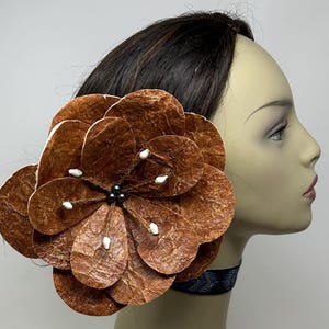 Authentic Tapa Cloth With Coconut Fiber & Shells In The Middle. Hair Flower For Island Girl. Tapa Cloth Flower Pick. Costume Flower.