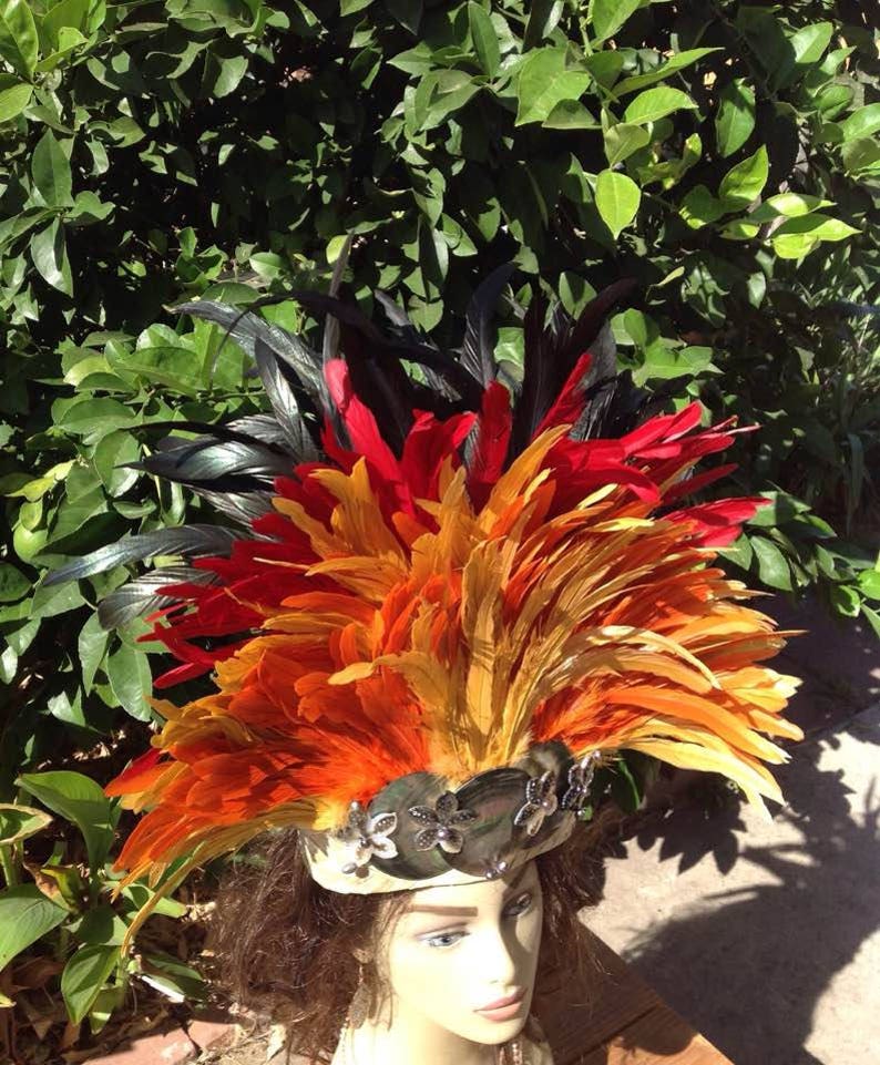 Tahitian & Rarotongan/Cook Islands Headdress/Headpiece..Lauhala, Mother Of Pearl Shells, Rooster Tail Feathers And Fresh Water Pearls. image 4