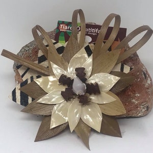 Authentic Lauhala/Lo'akau & Tapa Cloth flower Hair Clip Or Comb. Flower For Any Polynesian Events, Beach Wedding, Polynesian Dancers, Gifts.
